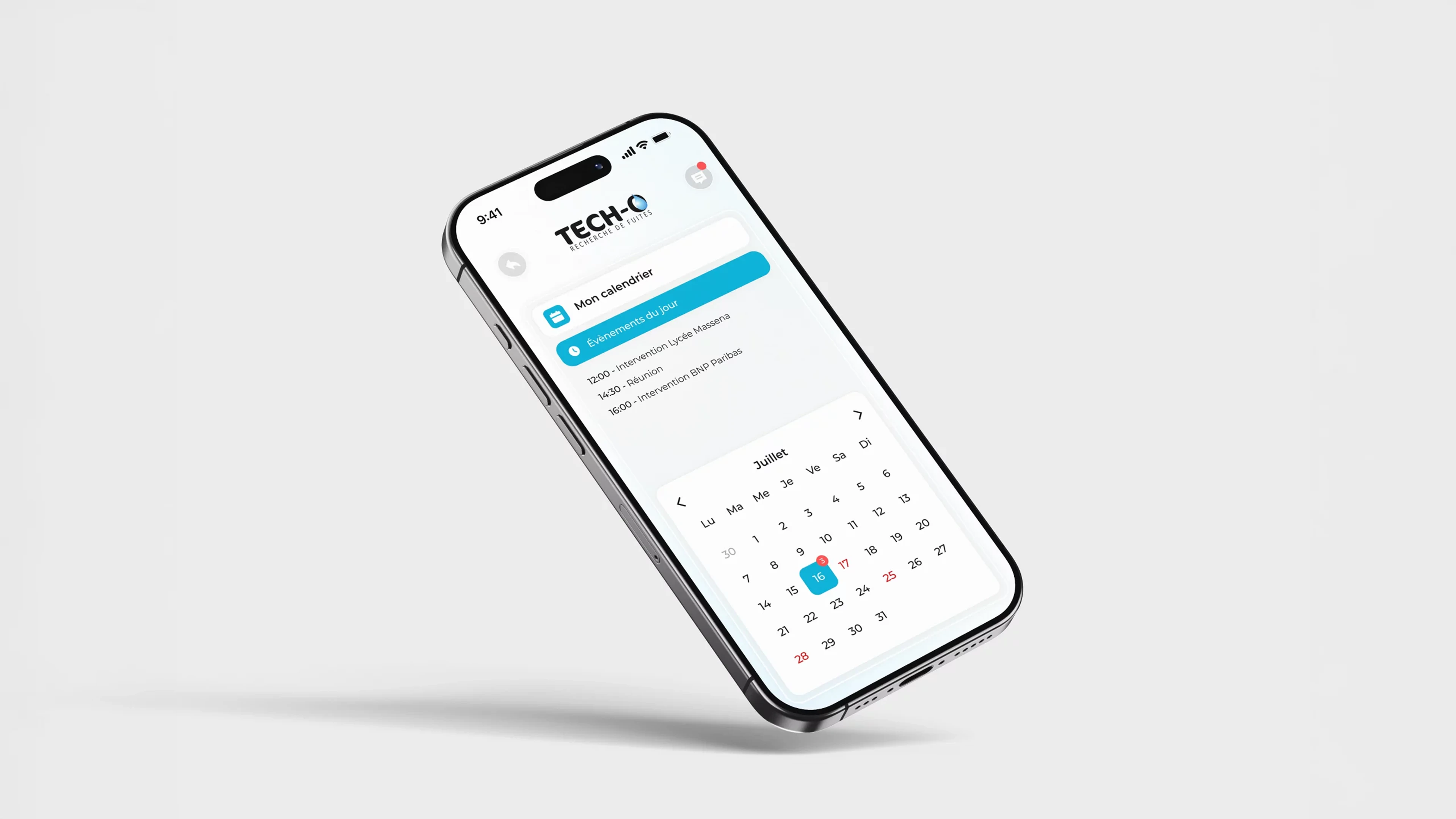TECH-O : couverture du projet, calendrier des interventions sur mobile