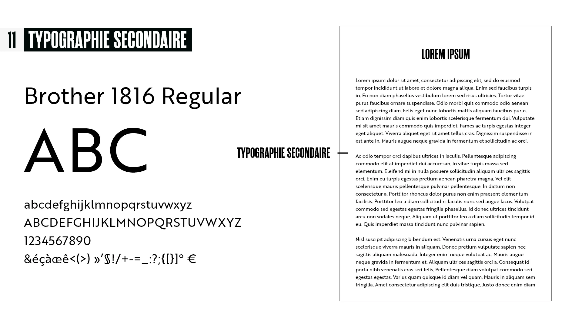 Academy Rivals CG, Typographie secondaire Brother 1816 Regular et exemple de texte