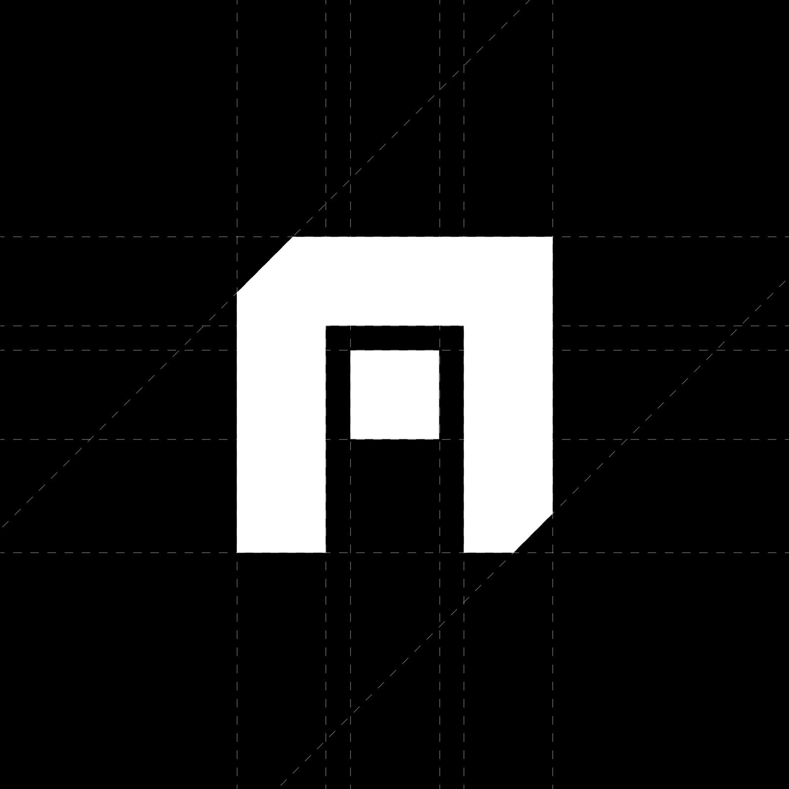 ARESQ Font, construction du A : proportions, contreforme carrée et angles biseautés