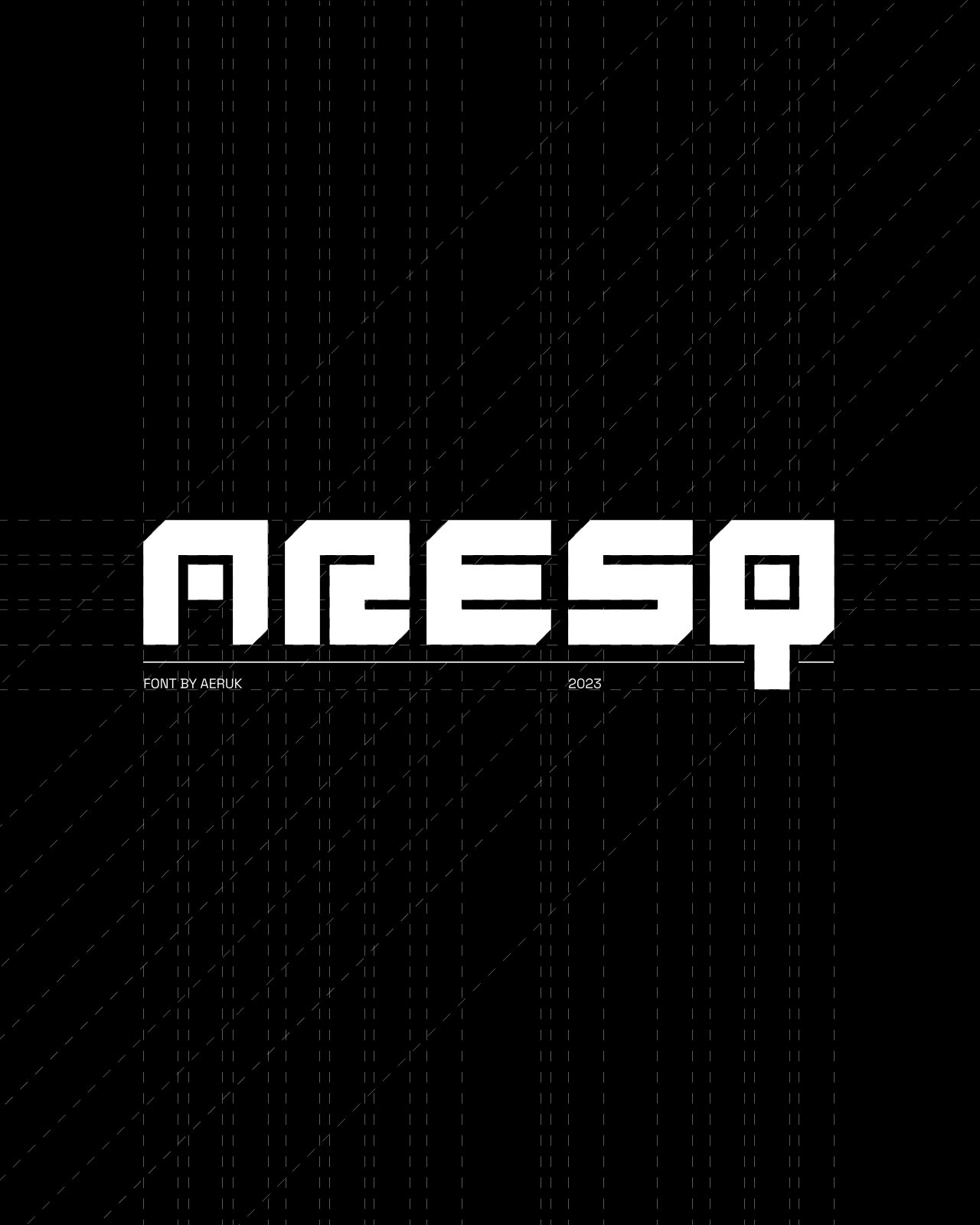 ARESQ Font, couverture verticale de la typographie créée par Aeruk en 2023