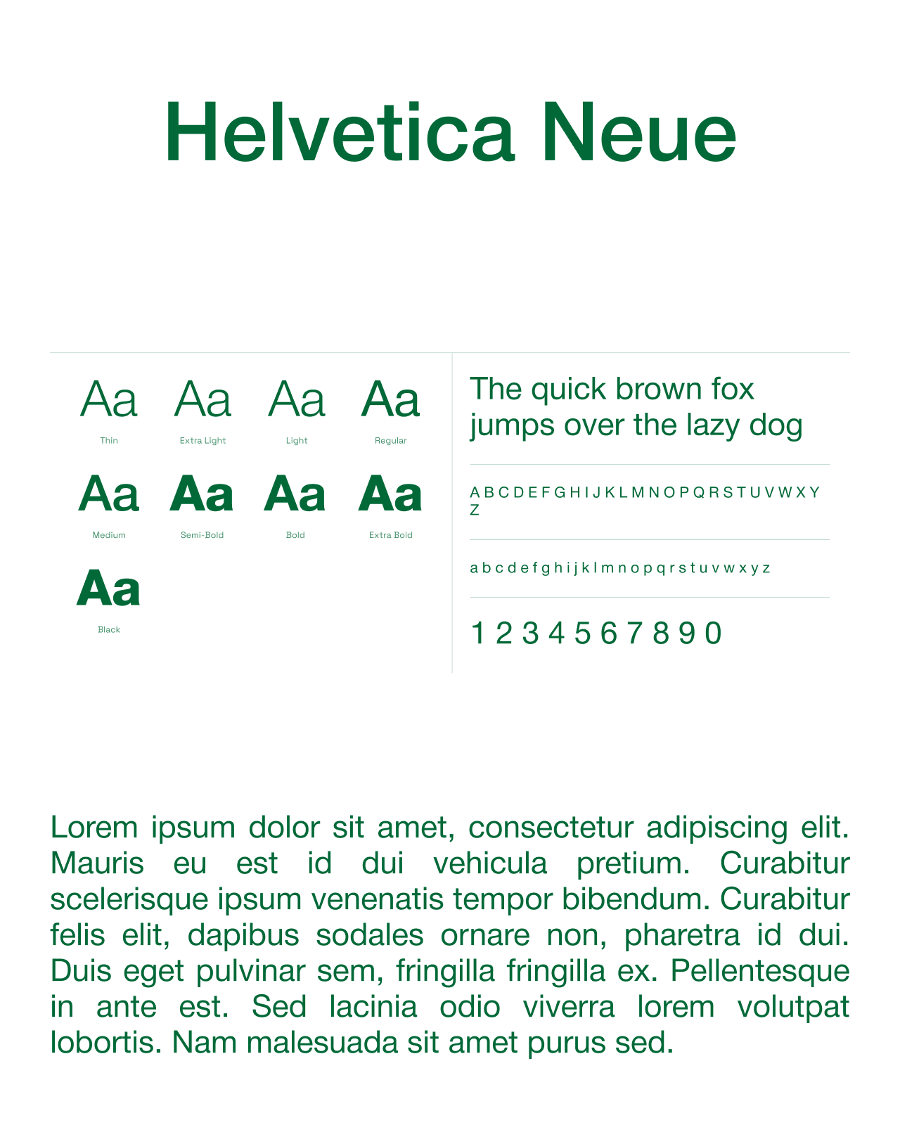 Facetheory, spécimen typographique Helvetica Neue