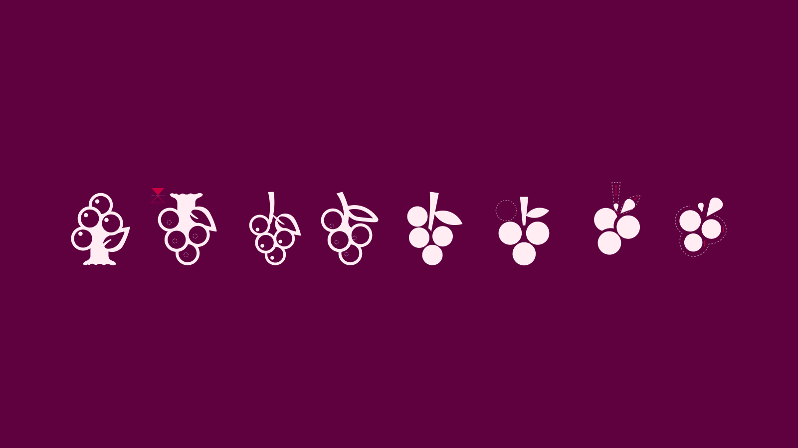 Junita : huit étapes de simplification de la vigne en un pictogramme de raisin géométrique