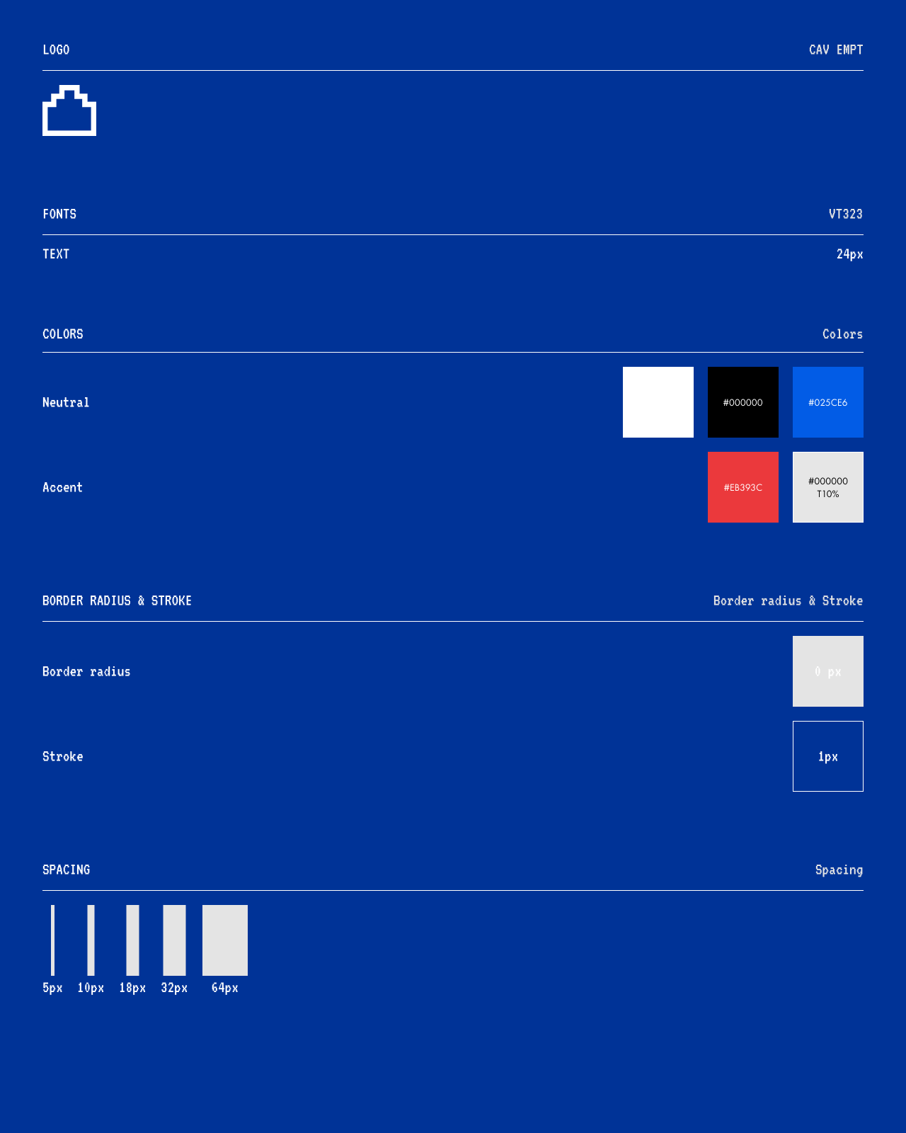 Style guide CAV EMPT : pictogramme, VT323, couleurs, contours et espacements