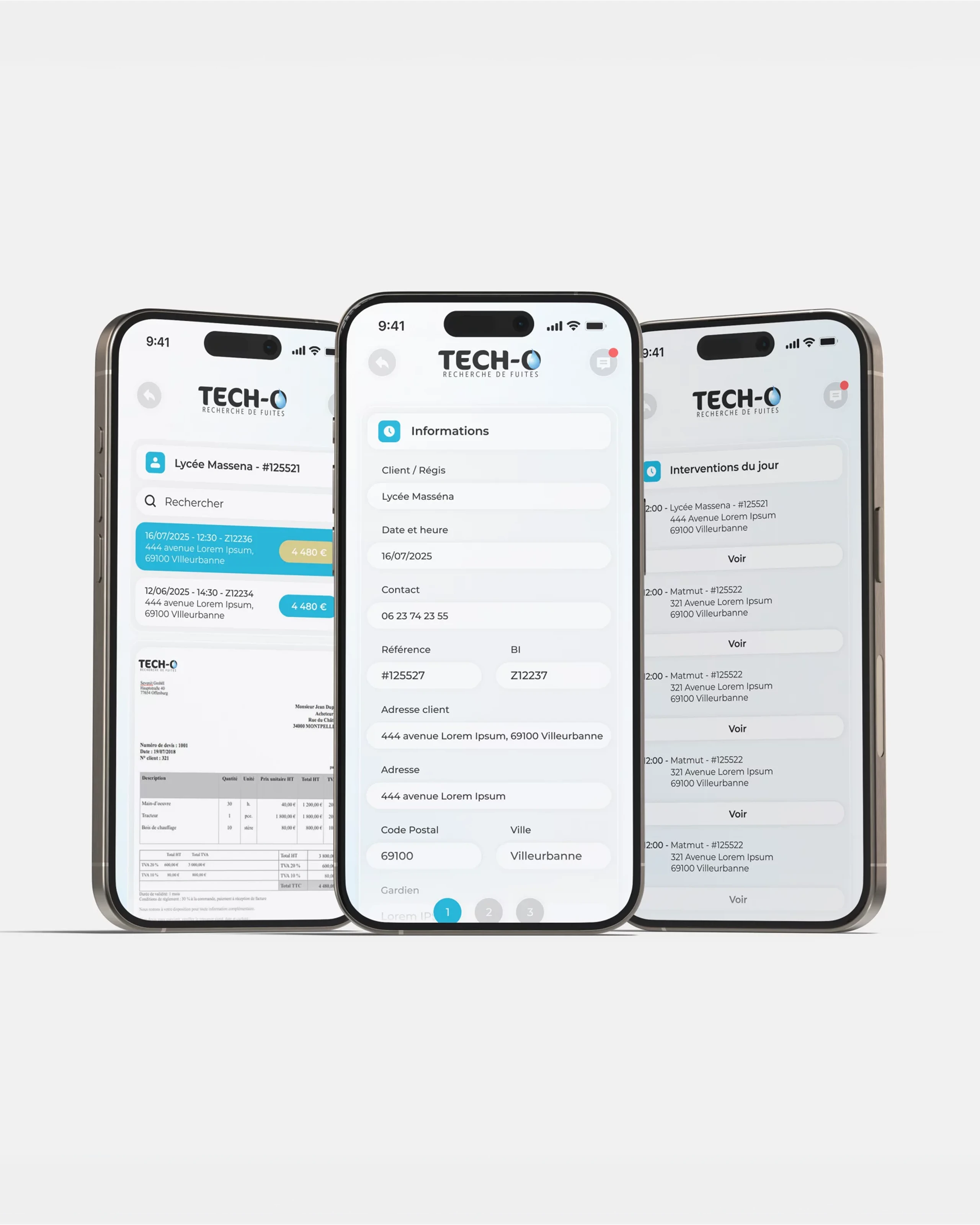 TECH-O : interfaces mobiles des interventions, des informations client et des devis