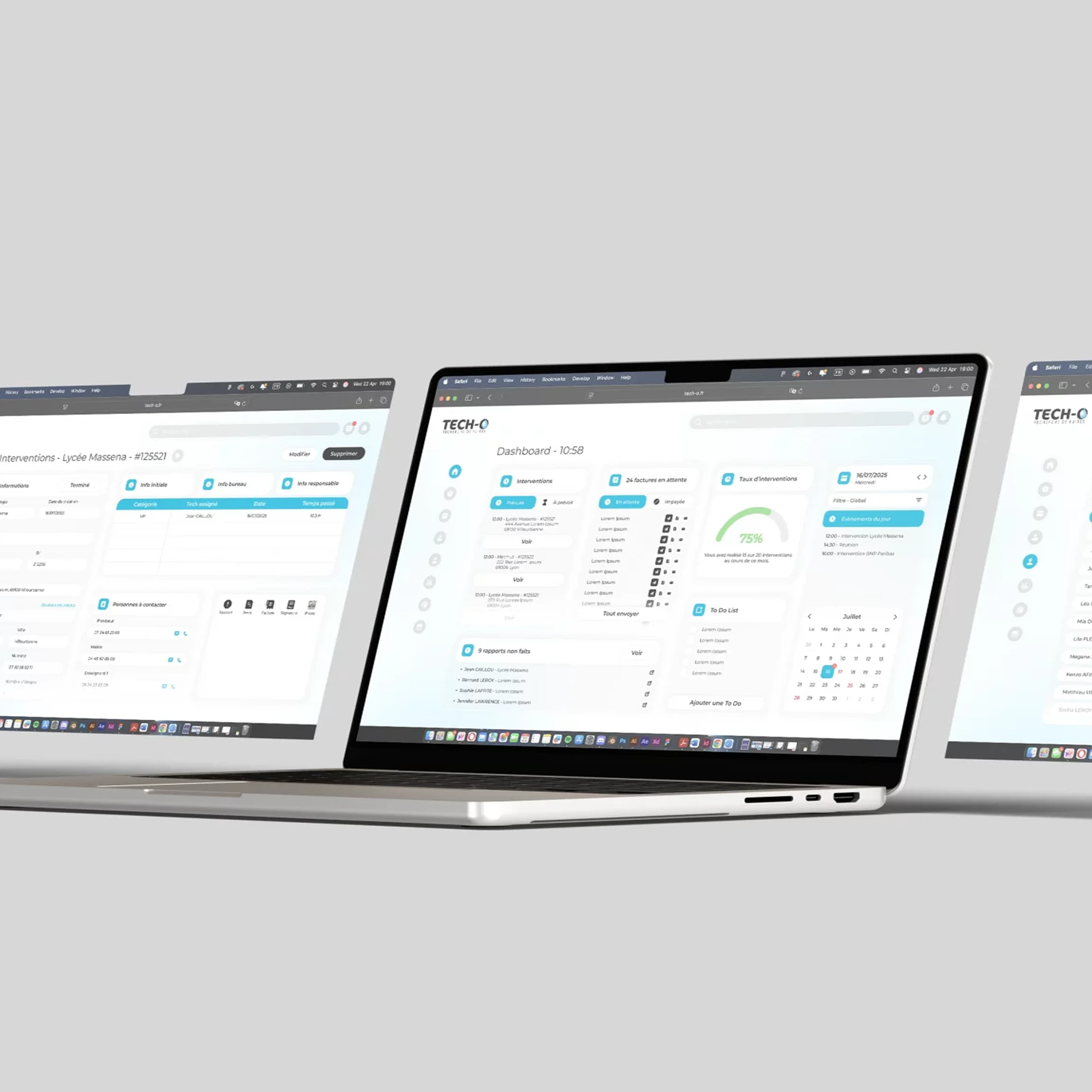 TECH-O : tableau de bord du CRM sur ordinateur et suivi des interventions